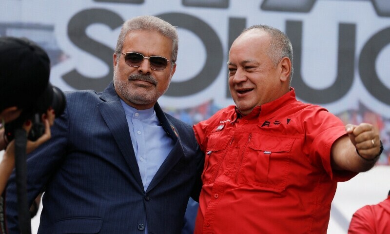  Venezuela&rsquo;s Interior Minister Diosdado Cabello and Iranian ambassador to Venezuela Ali Chegini, participate in a march in support of Iran, amid the ongoing conflict between Israel and Iran, in Caracas, Venezuela on June 19, 2025. &mdash; Reuters 
