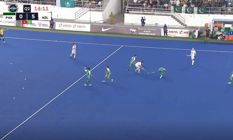 The Pakistan hockey team facing off against New Zealand in the final of the FIH Nations Cup in Kuala Lumpur, Malaysia, June 21. — screengrab