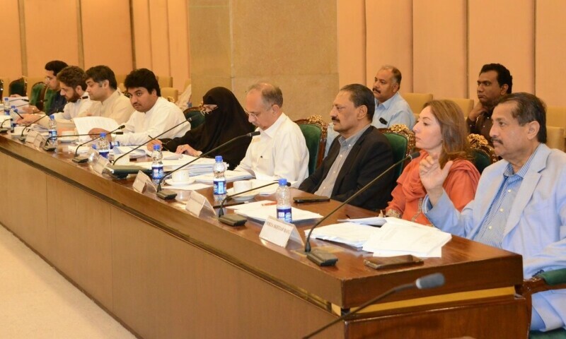 Chairman Standing Committee on Finance and Revenue, Syed Naveed Qamar, presiding over the committee meeting at Parliament House. — Posted on X/@NA_Committees