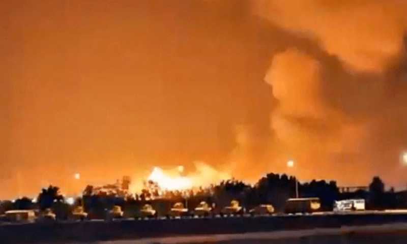 Smoke and fire rises from Iraq’s Taji military base in this screen grab obtained from a social media video released on June 24, 2025. —Social Media/via Reuters