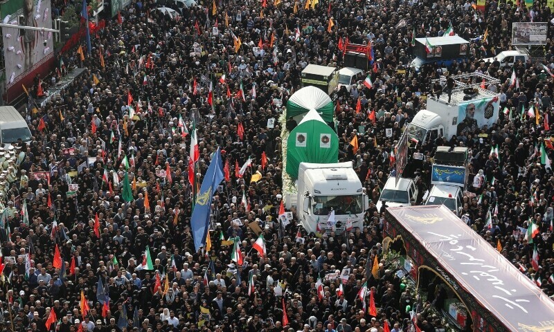  People attend the funeral procession of Iranian military commanders, nuclear scientists and others killed in Israeli strikes, in Tehran, Iran on June 28, 2025. — Reuters 