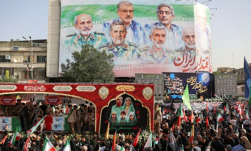  People attend the funeral procession of Iranian military commanders, nuclear scientists and others killed in Israeli strikes, in Tehran, Iran on June 28, 2025. — Reuters 