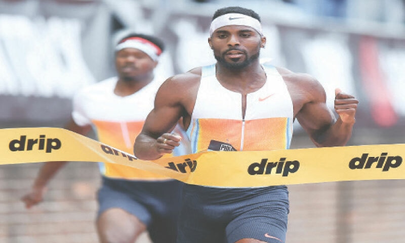 KENNY Bednarek of the US crosses the finish line to win the 200m race during the Grand Slam Track Philadelphia at the Franklin Field.&mdash;AFP
