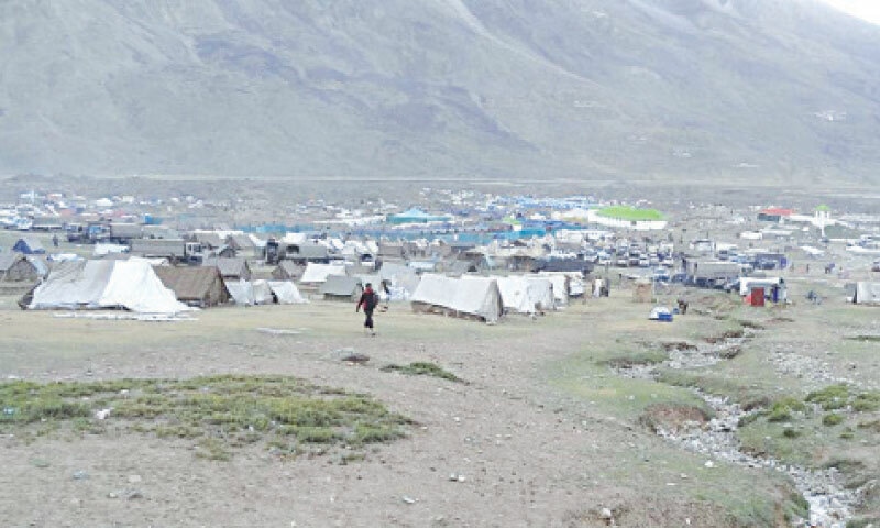 A tent village in Shandur, Chitral. &mdash; Dawn