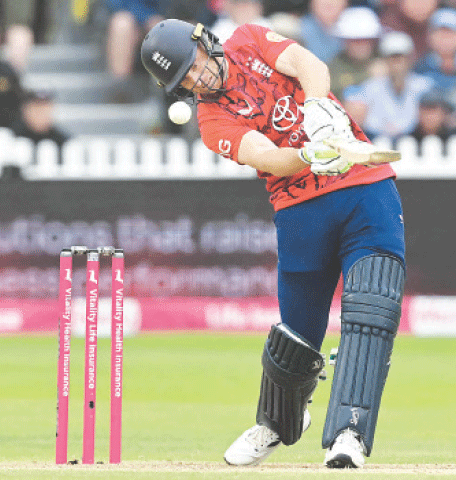 England&rsquo;s Jos Buttler plays a shot during the second T20 International against West Indies at the Seat Unique Stadium.&mdash;AFP