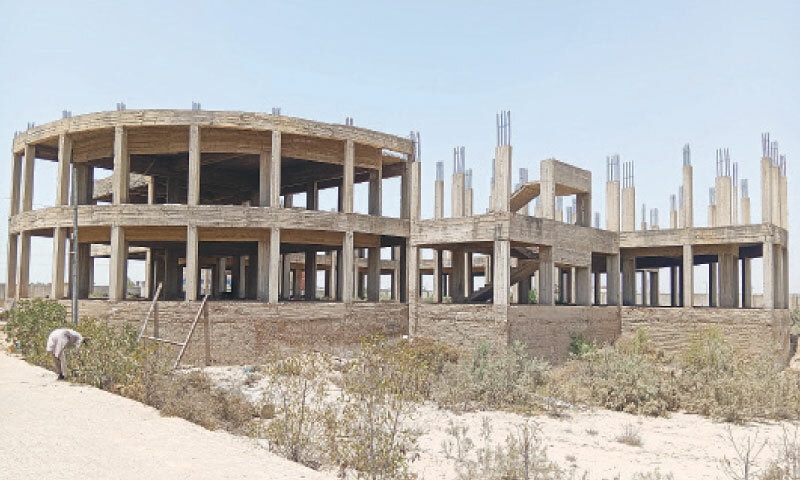 WORK on this building for preservation of artifacts in Thatta remains abandoned for nearly a decade.&mdash;Photo by writer