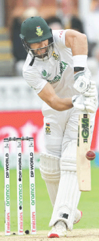 SOUTH African opener Aiden Markram hits a boundary to complete his century during the ICC World Test Championship final against Australia at Lord&rsquo;s on Friday.&mdash;AFP