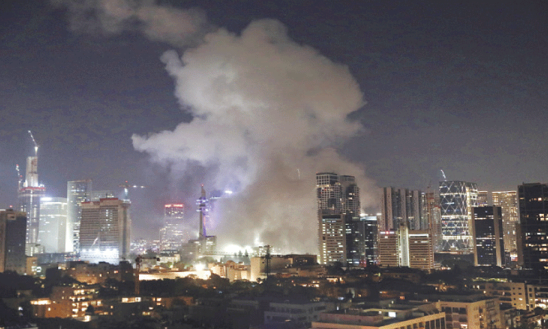Smoke billows from the downtown area, following an Iranian missile attack on Tel Aviv.—Reuters