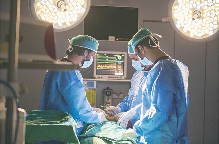 The Foundation’s doctors during a procedure in the modular operating theatre