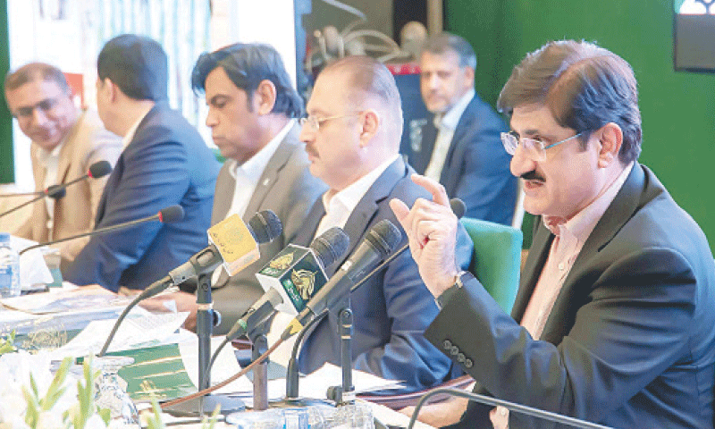 Sindh Chief Minister Syed Murad Ali Shah addresses a post-budget press conference on Saturday—PPI