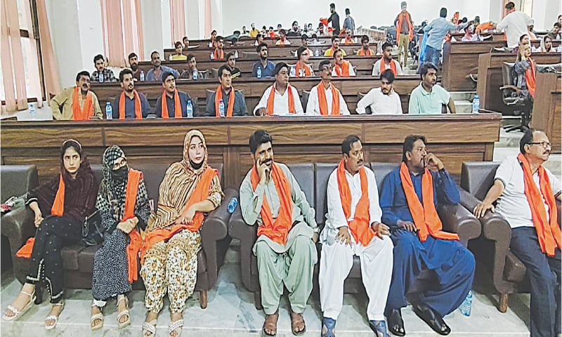 THE audience listen to speakers at the ‘Minority Convention’ in Larkana.—Dawn