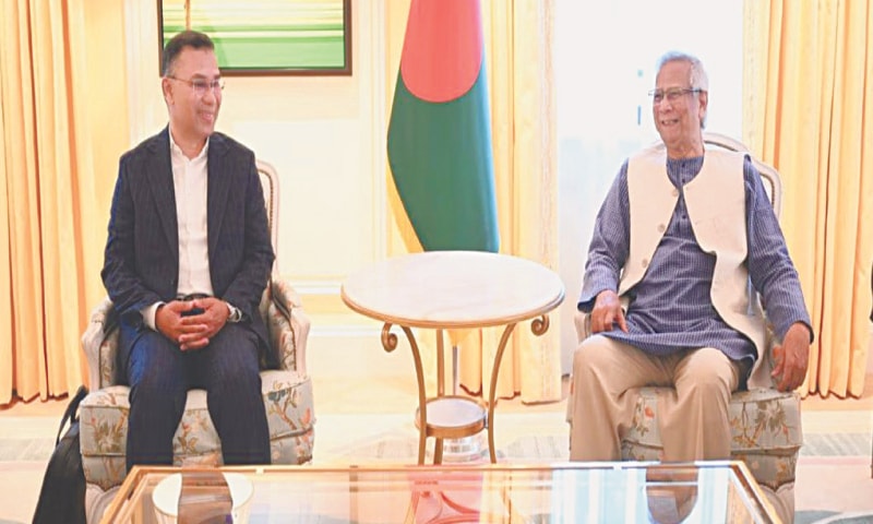 Chief Adviser of the interim Bangladesh government Muhammad Yunus meets BNP Acting Chairman Tarique Rahman in London on June 13.—Courtesy The Daily Star