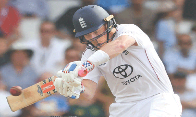 LEEDS: England batter Ollie Pope plays a shot during the first Test against India at Headingley on Saturday.&mdash;AFP