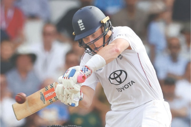 LEEDS: England batter Ollie Pope plays a shot during the first Test against India at Headingley on Saturday.—AFP