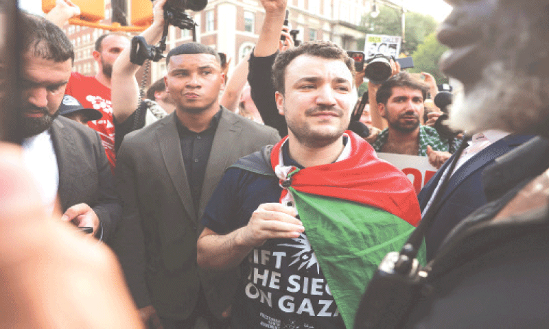 Mahmoud Khalil is seen at a rally to welcome him home after his release from custody.&mdash;Reuters/file