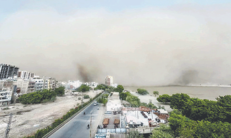 THE dust storm followed by rainfall enters Sukkur on Thursday evening. The system swept through almost the entire province within the next few hours.—PPI