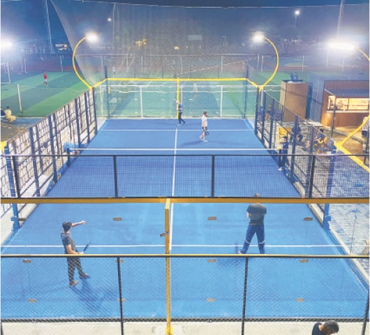  Players in action at the padel tennis court in F-6 sector. 