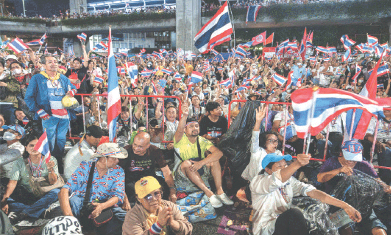 ANTI-government protesters call for the resignation of Thailand&rsquo;s Prime Minister Paetongtarn Shinawatra in Bangkok on Saturday.&mdash;AFP
