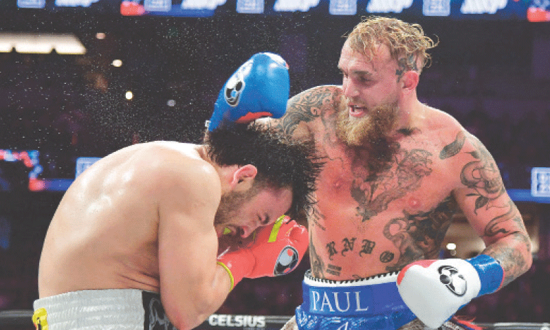 ANAHEIM (California): Jake Paul (R) fights Julio Cesar Chavez Jr. at Honda Center.—Reuters