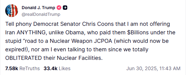 screengrab from Truth Social/@realDonaldTrump