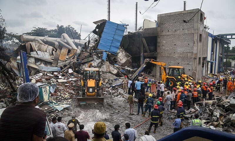 Rescue workers look for survivors after an explosion and fire at a chemical factory, in Sangareddy, in the southern state of Telangana, India on June 30, 2025. &mdash; Reuters