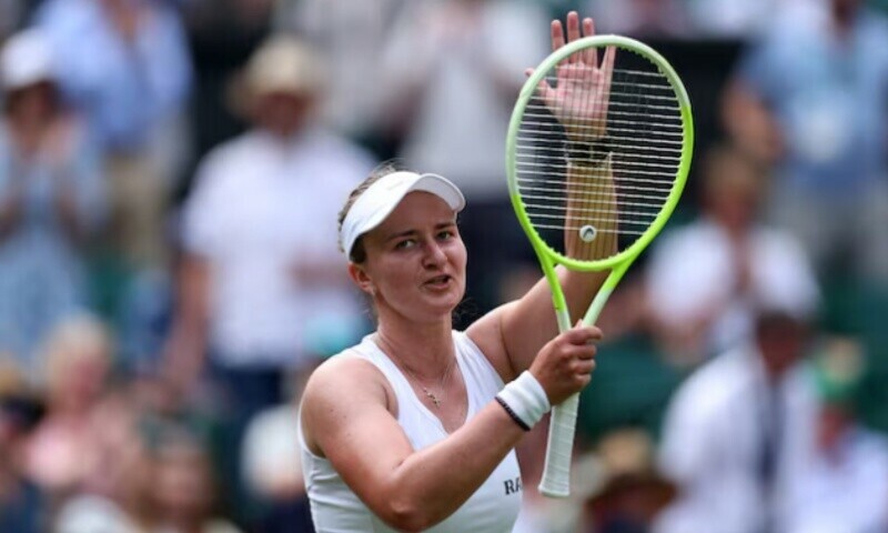 Tennis - Wimbledon - All England Lawn Tennis and Croquet Club, London, Britain - July 1, 2025 Czech Republic’s Barbora Krejcikova celebrates winning her first round match against Philippines’ Alexandra Eala. — Reuters