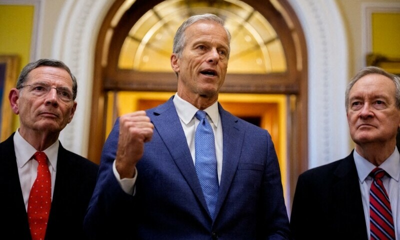 US Republican lawmakers speak to reporters off the Senate floor, Washington, DC, July 1. — AFP