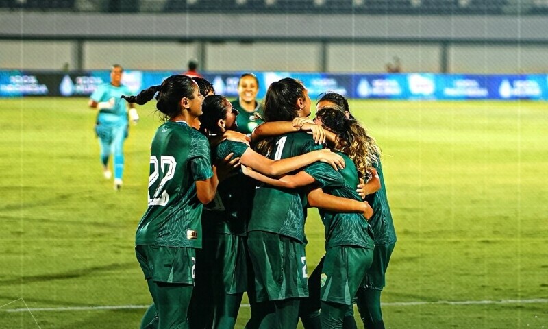 Pakistan celebrate winning their match against Indonesia during the qualifiers for the AFC Women’s Asian Cup 2026 in Jakarta, Indonesia, July 2. — X/@TheRealPFF