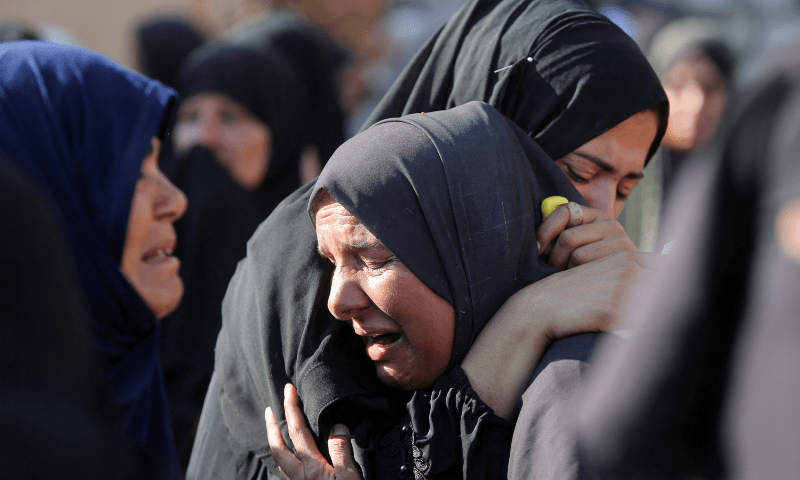 Mourners react during the funeral of Palestinians, who, according to Gaza’s health ministry, were killed in an overnight Israeli strike on a tent, at Nasser Hospital in Khan Younis, southern Gaza Strip on July 3, 2025. —Reuters