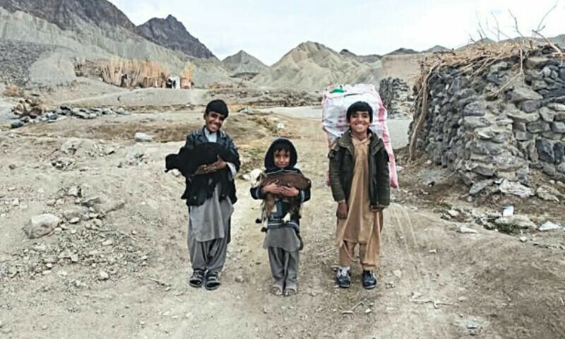 بلوچستان کے علاقے کچاؤ میں بچے اپنے بکریوں کے ساتھ کھڑے ہیں—تصویر: کاظم بلوچ
