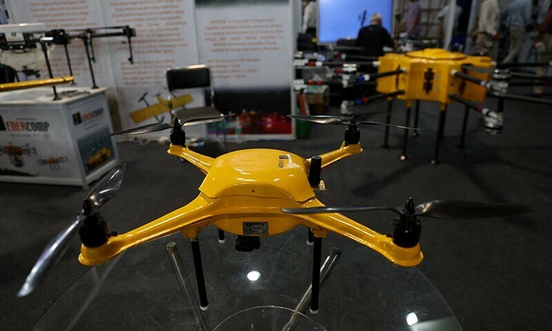 This file photo shows Falcon, a surveillance drone, on display at the drone exhibition at Bharat Drone Shakti 2023 organised by the Indian Air Force and Drone Federation of India at the Hindon Airbase in Ghaziabad, India on September 25, 2023. — Reuters
