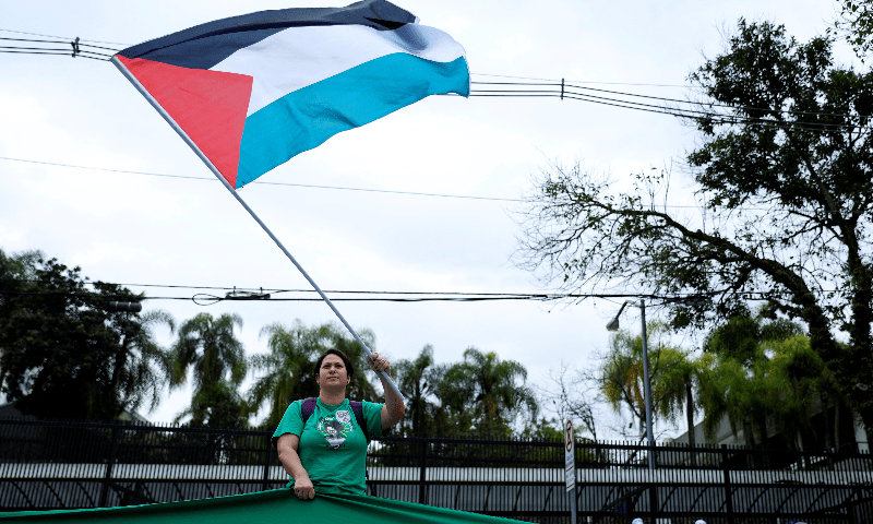 A demonstrator attends a pro-Palestinian demonstration to demand an immediate ceasefire in Gaza in front of the US consulate in Sao Paulo, Brazil on June 27, 2025. — Reuters