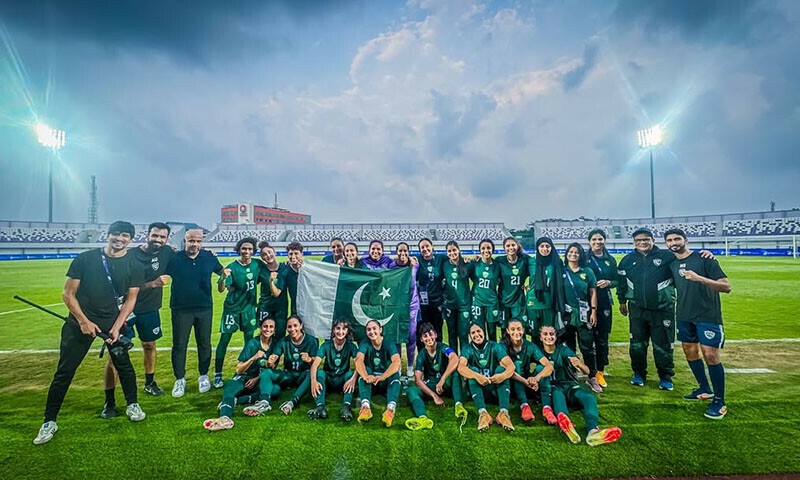 The Pakistan squad poses for a team photo following their 2-1 win over Kyrgyzstan in the AFC Women’s Asian Cup qualifiers in Jakarta, Indonesia, July 5. — Instagram/@pakistanffofficial
