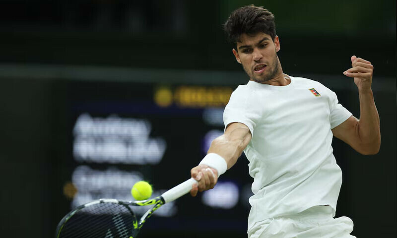  Spain’s Carlos Alcaraz in action during his round of 16 match against Russia’s Andrey Rublev in London on July 6, 2025. — Reuters 
