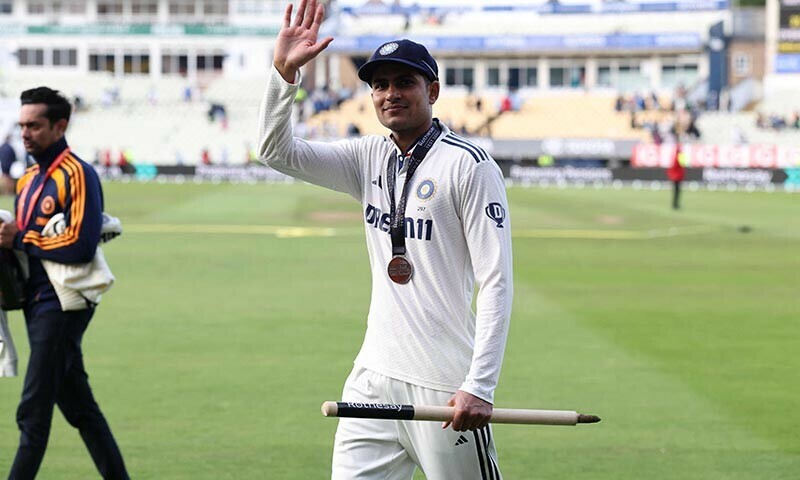 India’s captain Shubman Gill leaves with a souvenir stump as India win the test by 337 runs, on day five of the second cricket test match between England and India at Edgbaston cricket ground in Birmingham, central England on July 6, 2025. — AFP