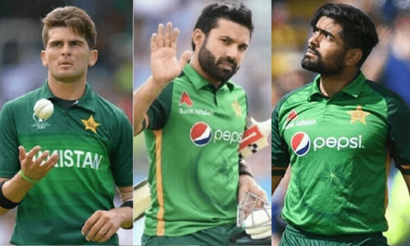 This combination of photos shows Shaheen Shah Afridi (L), Mohammad Rizwan (C) and Babar Azam (R). — AFP/Reuters/Twitter