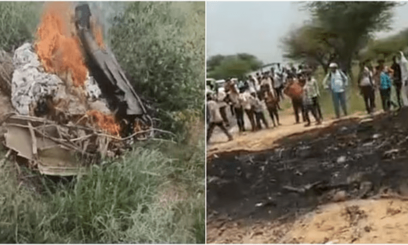 Fire erupts after a suspected IAF jet crashed in India’s Rajasthan on July 9, 2025. — courtesy The Indian Express