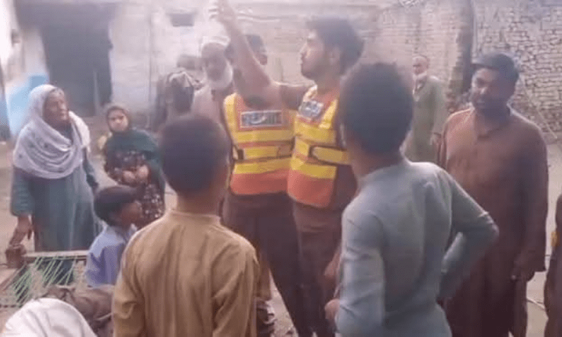 Rescue 1122 conducts operations after a roof collapse that injured six in Charsadda on July 11, 2025. — Rescue 1122