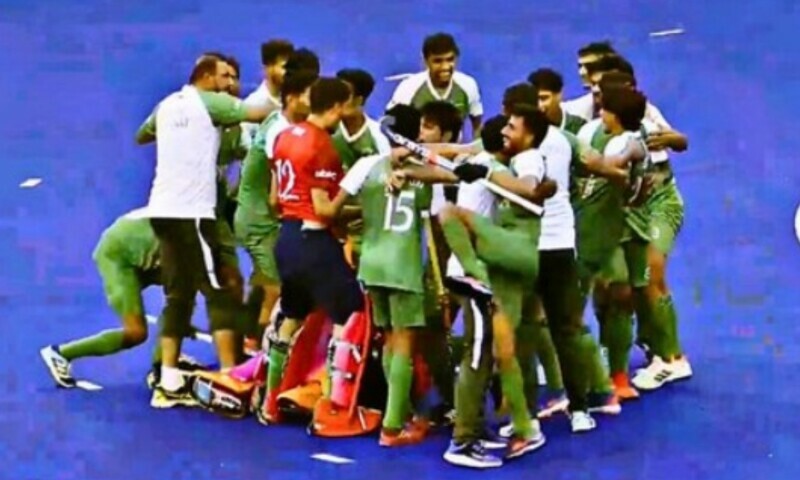 Pakistan celebrate their victory over Malaysia in the semi-final of the U-18 Asia Cup in Dazhou, China on July 11. — Screengrab via X/@PTVSp0rts