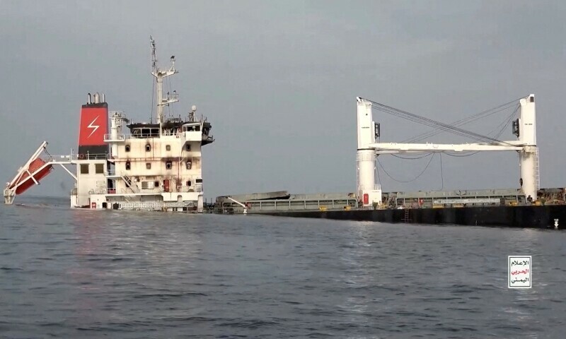 A vessel said to be Greek-operated, Liberia-flagged Eternity C sinks in a footage released by Yemen’s Houthis, in the Red Sea, in this screen grab taken from a handout video released on July 9. — Reuters/File