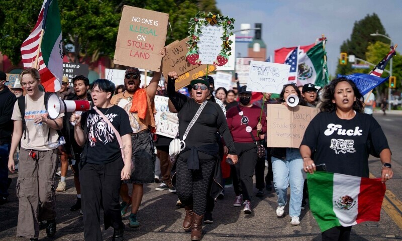 People attend a rally and march on July 11, 2025 in Oxnard, California. — AFP