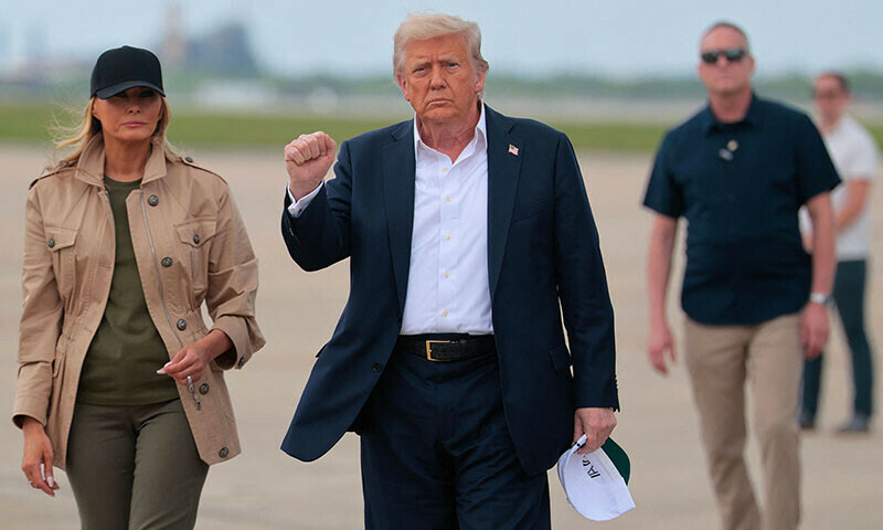 US President Donald Trump and First Lady Melania Trump arrive at Lackland Air Force Base in San Antonio, Texas, US, July 11. — AFP