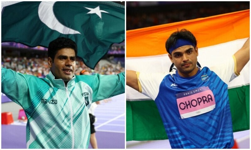 A combination photo showing Olympic javelin champion Arshad Nadeem and Indian javelin star Neeraj Chopra. — Reuters