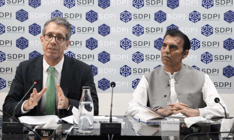 IMF’s Resident Representative for Pakistan Mahir Binici addresses a guest lecture at the Sustainable Development Policy Institute in Islamabad in this image shared on July 13, 2025. — SDPI