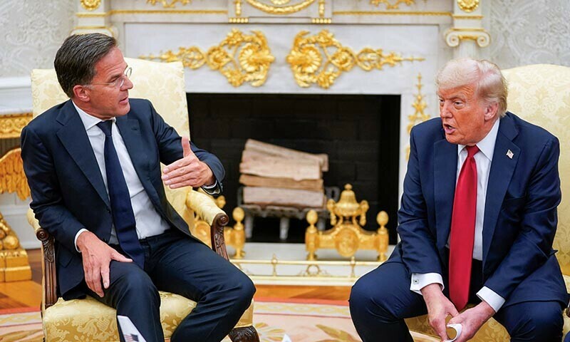 US President Donald Trump meets with Nato Secretary General Mark Rutte as he announces a deal to get US weapons to Nato in the Oval Office at the White House in Washington DC, US, July 14. — Reuters