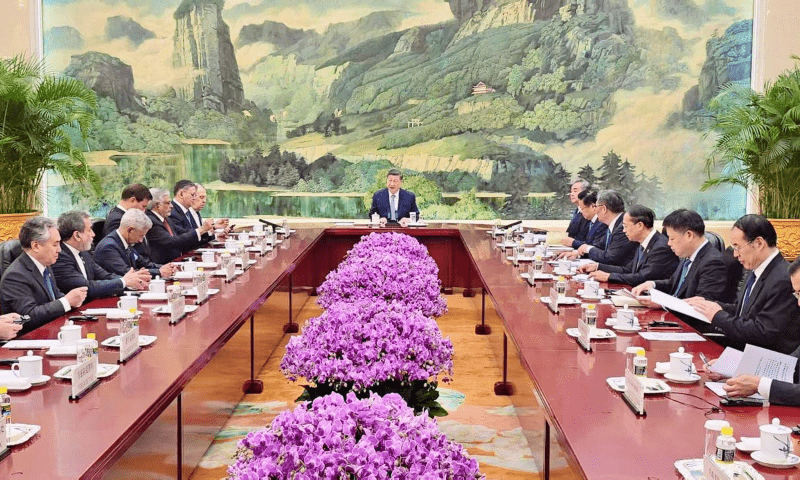 President Xi Jinping of China welcomes the heads of delegations of the SCO member states on July 15, 2025. — ForeignOfficePk via X