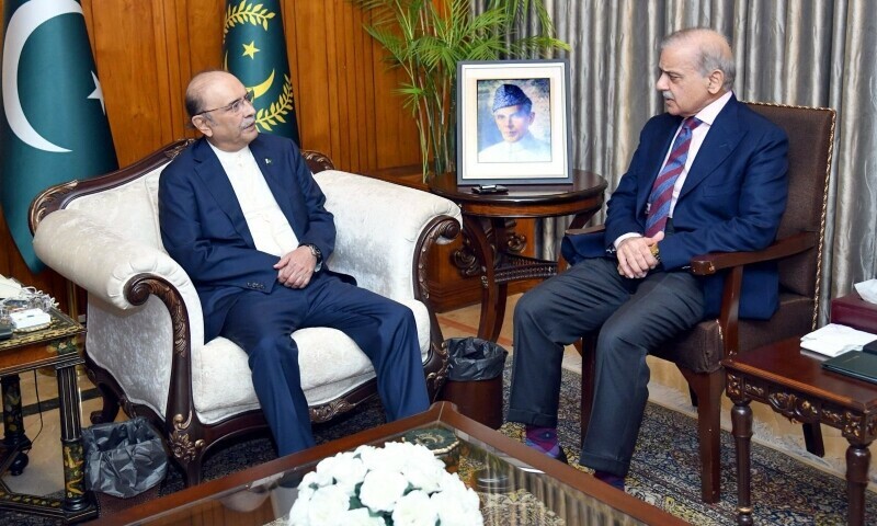 President Asif Ali Zardari and Prime Minister Shehbaz Sharif in a meeting on Tuesday. — PPP X