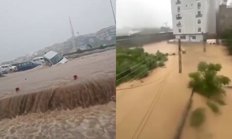 شدید بارش سے موٹروے بھی زیر آب آگئی، موٹر وے پر موجود شہریوں کو مشکلات کا سامنا کرنا پڑا— فوٹو: ڈان نیوز