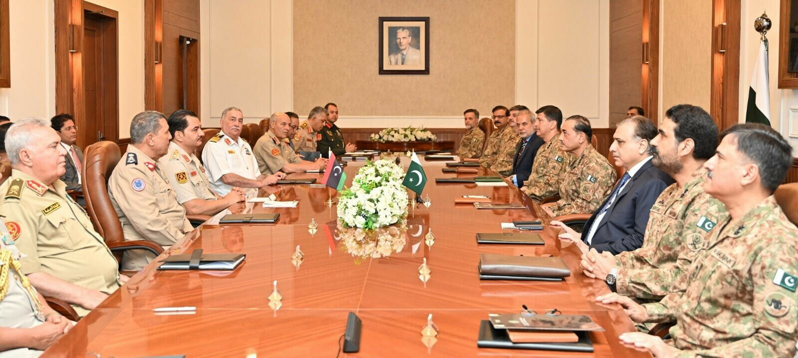 Libyan Armed Forces’ Commander in Chief Lt Gen Saddam Khalifa Haftar calls on Chief of Army Staff (COAS) Field Marshal Asim Munir in Rawalpindi on July 18, 2025. — ISPR