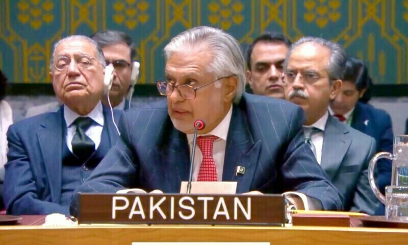 Deputy Prime Minister and Foreign Minister Ishaq Dar addressing UNSC debate on Feb 18, 2025. — PID/File